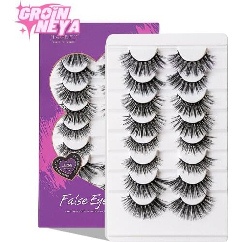 GROINNEYA 3D Faux Mink Lashes Natural False Eyelashes Dramatic Fluffy Soft Wispy Volume Cross Reusable Eyelash MaKeup Tools