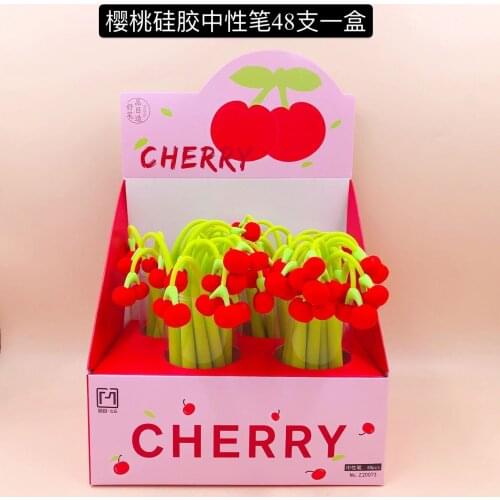 48pcs Gel Pens Fruit cherries black colored kawaii gel-ink pens pens for writing Cute stationery office school supplies 0.5mm