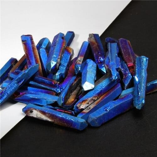 Top Drilled Blue Titanium AB Color Quartz Crystal Stick Beads Raw Crystals Gems Loose Spike Point Necklace Beads Jewelry Making