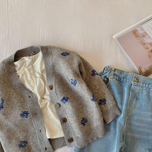 Sweater Open Stitch Full Sleeve O-neck Collar Single Breasted Cotton New Fashion Casual Spring Autumn Children Kids Unisex