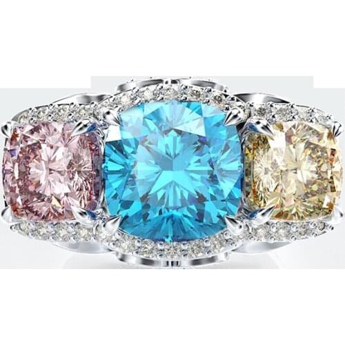 Bohemia Luxury Aquamarine Citrine Quartz Gemstone Rings 100% 925 Sterling Silver Women Wedding Engagement Ring