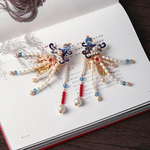 Parrot Style Pearls Beads Hairpins Side Clips Hairgrips Women Girls Hanfu Dress Costume Jewelry Accessories FORSEVEN 1 PC