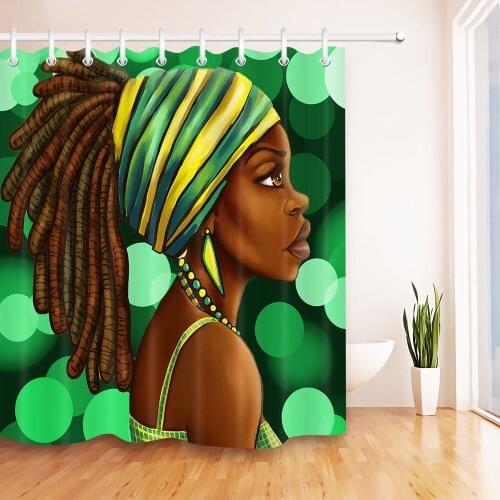 African American Black Girls Women Shower Curtain Light Spot Green Waterproof Polyester Fabric Bath Curtains Bathroom Home Decor