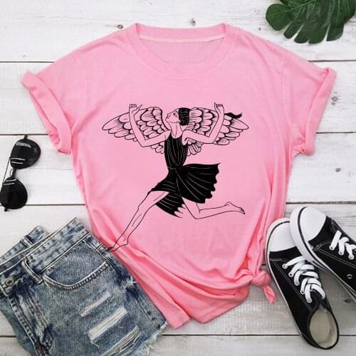 Girl with wings Harajuku T Shirt Women Short Sleeve O Neck Loose Tshirt 2021 Summer Tee Tops Short Sleeve Female TX8892