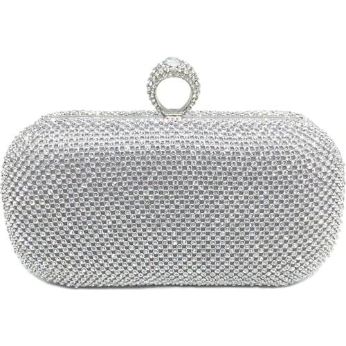 Diamond Rhinestone Women Evening Bag 2018 Fashion Finger Ring Women Handbags Silver Black Gold Crystal Wedding Bridal Clutch Bag