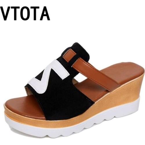 VTOTA Women Slippers 2018 Summer Shoes Wedges Slippers Women Suede Platform Ladies Slip On Open Toes Shoes For Women Slides G52