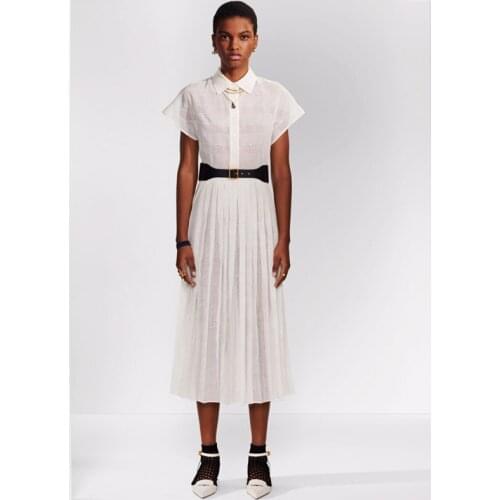 High Quality Fashion 2021 Summer New Womens Workplace Party Casual Vintage Elegant Chic Lace Short Sleeve Belt Slim White Dress