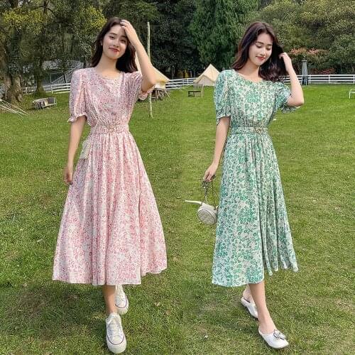 Women Floral Chiffon Dress Summer 2021 Runway Elegant Boho Vinatge Fairy Casual Beach Vacation Party Night Long Vestido New