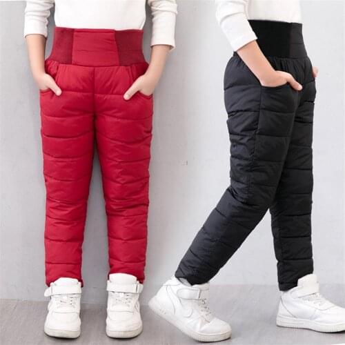 Winter Kids Pants Casual Girl Boy Thicken Warm Trousers Children Cotton Padded Pants Girls Elastic High Waisted Long Pants 3-12Y
