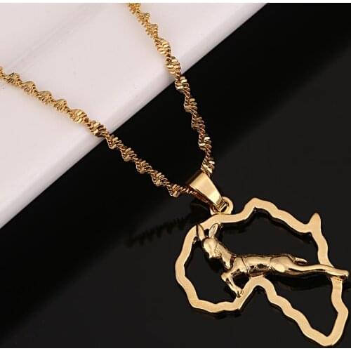 Gold Color African Map Pendant Necklace Trendy Jump Deer Animal Map of Africa Chain Jewelry