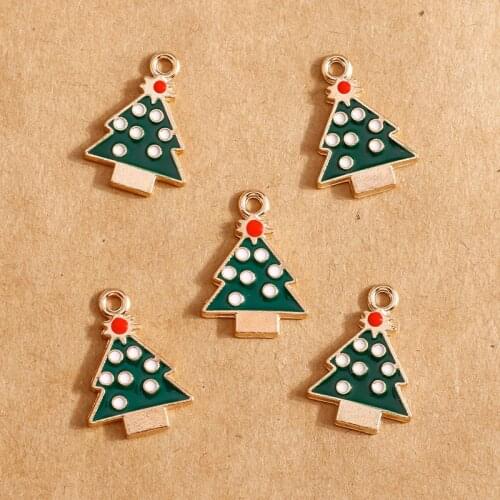 10pcs 13*19mm Enamel Christmas Trees Charms for Crafts DIY Handmade Charms Fit Bracelets Necklace Jewelry Findings