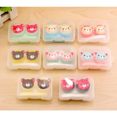 10pcs New High quality Cute Beautiful Practical Candy Color Bear Convenient carry Contact Lenses Box Color Random 6.5*4.3*2.5CM