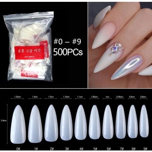 100/500pcs Stiletto French False Acrylic Nail Tips Clear Natural Full Cover Tips Coffin Fake Nails UV Gel Manicure Fake Nail