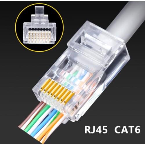 100pcs CAT5E CAT6 Plug RJ45 Connector Network Cable Modular 8P8C Connector End Pass Through Z HOTSALE RJ45