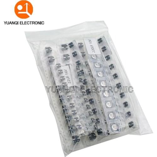 130pcs/LOT 1uF-220uF SMD Aluminum Electrolytic Capacitor Assorted Kit Set, 13values*10pcs=130pcs Samples Kit