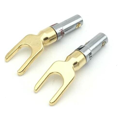 2pcs/lot U" "Y" Banana Plug Conenctor Gold plated Spade Speaker Banana Plugs Audio Screw Fork Connectors Adapter