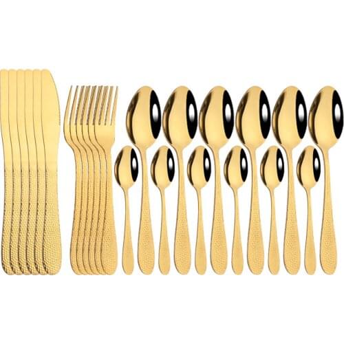 24Pcs Mirror Gold Dinnerware Set Stainless Steel Knife Fork Coffee Spoon Cutlery Set Kitchen Silverware Flatware Tableware Set