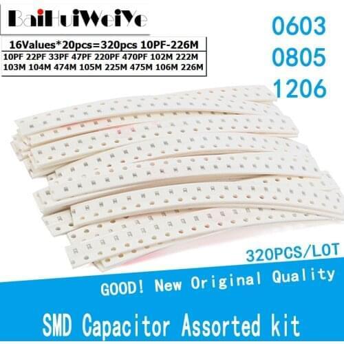 320PCS/LOT 0603 0805 1206 SMD Chip Ceramic Capacitor assorted kit 16values*20pcs 10PF-22UF Samples Kit Electronic Diy Kit