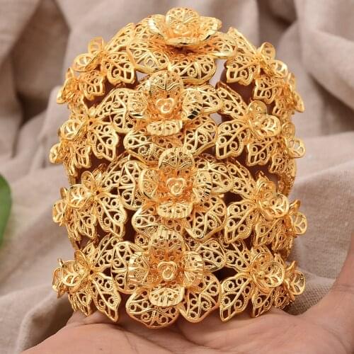 4Pcs/lot Gold Color Bangles For Women Dubai Bride Wedding Cuff Bracelet Africa Bangles Jewelry bijoux africaine dubai
