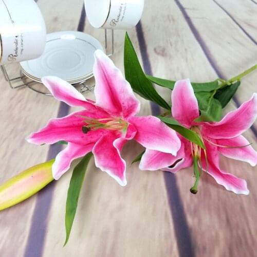5 Pcs 3 Heads Lily Simulation Flower Hand Feeling Big Lily Fake Flowers Decoration for Home Table Wedding Decor Perfume Lilies