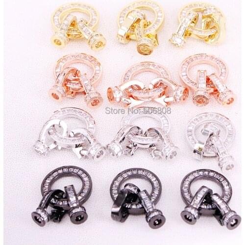 5PCS ZYZ321-8212 Leather Cord Clasp, CZ Micro Pave Interlocking Buckle Fastener for Leather Cord Clasps