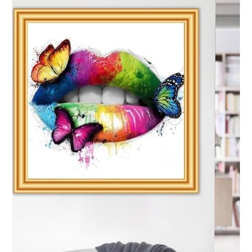 Diy 5D Diamond Painting Lip Cross Stitch Kits Full Square Round Diamond Mosaic Butterfly Diamond Embroidery Rhinestone Painting