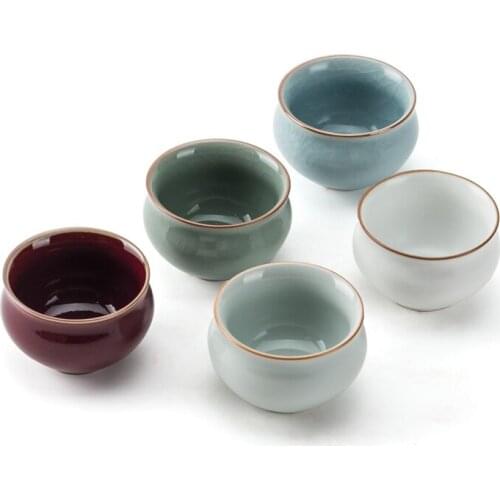 Tea cup set of 5 Kung Fu tea set accessories ceramic matte teaware office tea cup Ru Kiln 5 small cups for friends gift package