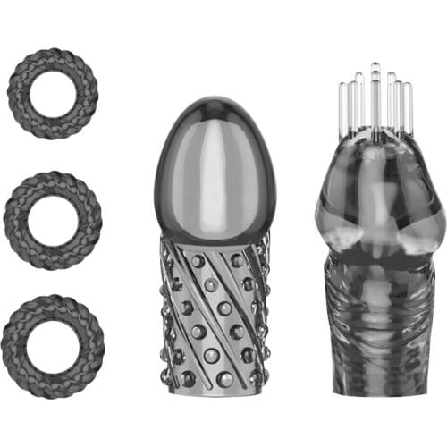 EXVOID 5PCS/SET Penis Sleeve Glans Delay Ejaculation Trainer Foreskin Ring Sex Toys for Men Gay Erection Cock Ring Adult Product