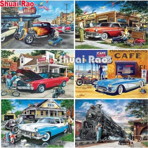 European retro Old Car Scenery diamond painting diy Handcraft Art Full square Drill round diamond Embroidery 5d Picture