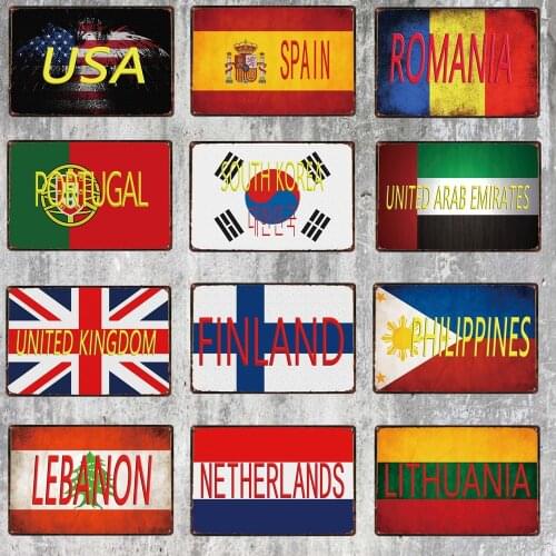 National Flag Tin Metal Sign Travel Souvenir Plaque Metal Vintage Wall Pub Cafe Home Art Shop Decor Metal Poster DU-5996A