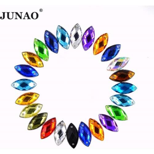 JUNAO 500pcs 7x15mm Sewing Mix Color Horse Eye Rhinestones Flatback Acrylic Strass Sew On Crystal Stones For Needlework