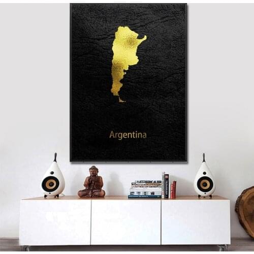 Classic Golden Map Art Argentina Canvas Painting Wall Art Picture Print Home Decoration Wall Poster Decoration Living Room