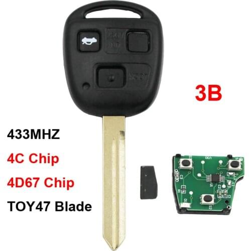 3 Button Remote Smart Car Key 433MHZ for Toyota RAV4 Corolla Yaris Auris Highlander Prado Camry 4C/4D67 Chip TOY47 Uncut Blade