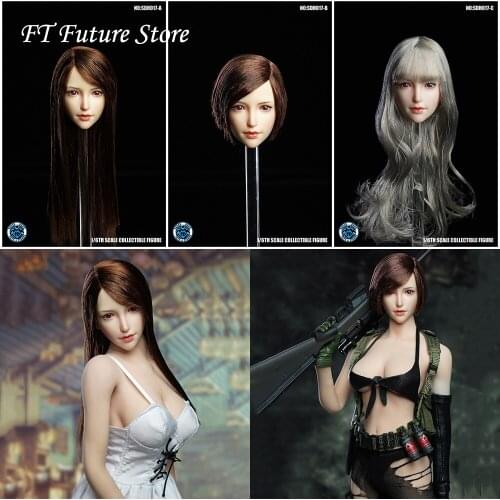 Collectible In Stock 1/6 SUPER DUCK SDH017 Asian beauty Head Model Silver Short/Long Curly Princess Head Carved For pale Body