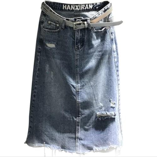 Summer new fashion hole denim skirt women loose casual package hip jeans skirt plus size 2xl