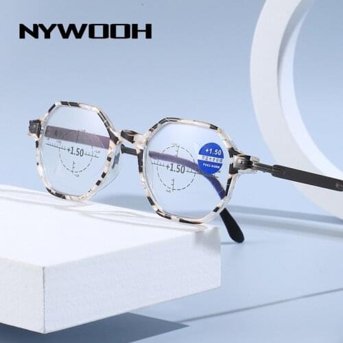 NYWOOH Anti Blue Light Multifocal Bifocal Reading Women Men Metal Polygon Eyeglasses Myopia Presbyopia Eyewear