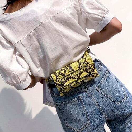 Fashion Snake Print Shoulder Waist Fanny Packs Women PU Leather Chain Chest Bags for Travelling Shopping Ornament