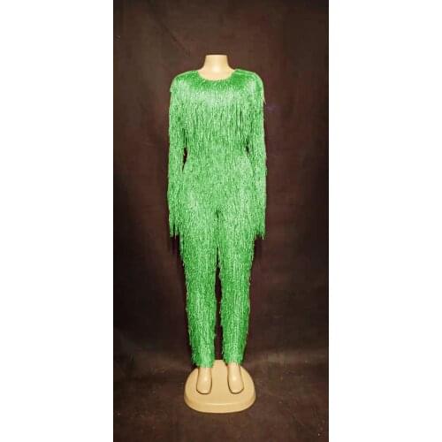 Fashion Fringes Stones Jumpsuit Rhinestones Sexy Bodysuit Costum Singer Stage Wear Birthday Celebrate Tassels DS DJ Outfit