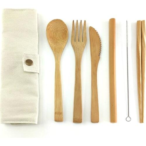 Bamboo Cutlery Set Reusable Eco Friendly Flatware Set Knife, Fork, Spoon and Straw No Waste Tableware Camping Travel Cutlery Set