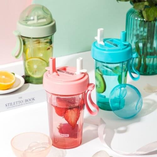 New Multifunctional DIY Double Drinking Mouth Cup Double Straw Cup Portable and Cute Dual-use Plastic Cup with Cartoon Sticker