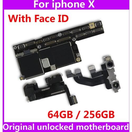 Original unlocked motherboard with / NO Face ID for iphone X 64GB 256GB Free Clean iCloud mainboard IOS system for Apple A11 CPU