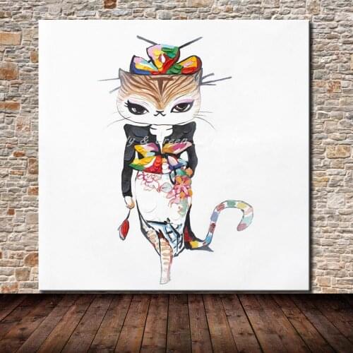Hand Painted Palette Knife Cat Queen Animal Oil Painting On Canvas Modern Abstract Wall Paintings For Living Room Hotel Decor