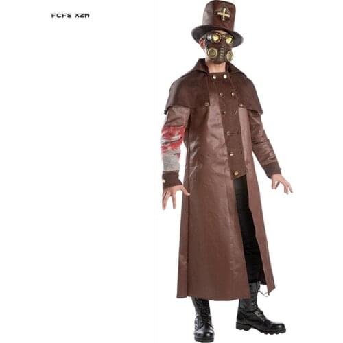 Punk PU Coat Unisex Adult Cursed Priest Plague Doctor Cosplay Halloween Reaper of the Dead Costumes Carnival Purim party dress