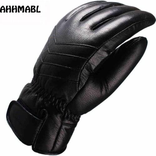 Winter Men Genuine Leather Gloves Thernal High Quality Solid Black Real Sheepskin Driving Glove Fashion G582
