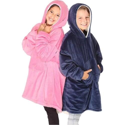Microfiber Plush Coral Fleece Sherpa Blanket with Sleeves Super Soft Warm Outdoor Pocket Hoodie Child Winter Hooded TV Blankets
