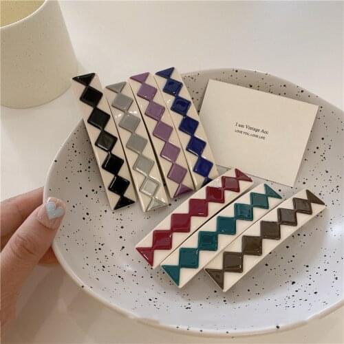 INS Acetate Spring Clip Diamond Pattern Temperament Top Clip Rectangle Color Acrylic Spring Clip for women Hair accessories