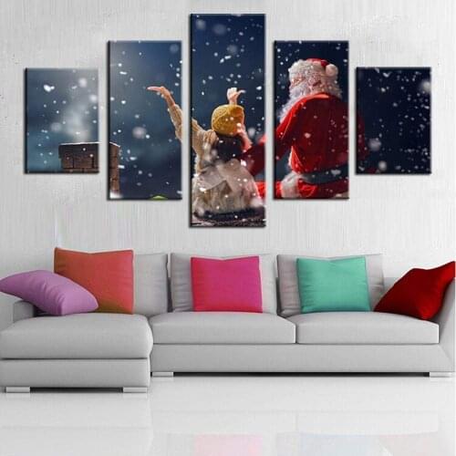 Santa and Girl Christmas Picture Wall Art Prints Canvas Decoration for Living Room Home Decor Canvas Painting Drop Shipping