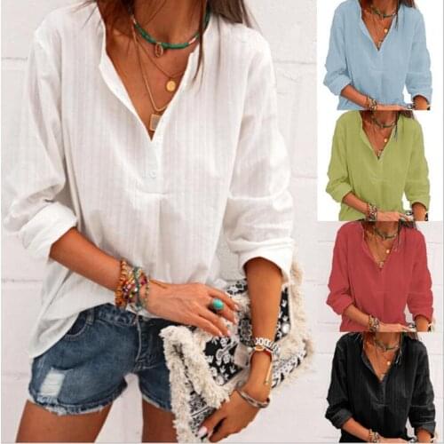 Fashion New Women Shirts Elegant V Neck Long Sleeve Summer Solid Long Sleeve Casual Office Shirt Tops Blusas