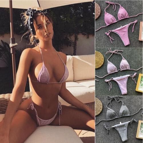 Sexy Pink Sequin Bikini 2020 Swimwear Women Summer Beach High Waist Bandage Bikinis Micro Thong G-String Bra Lingerie Swimsuit