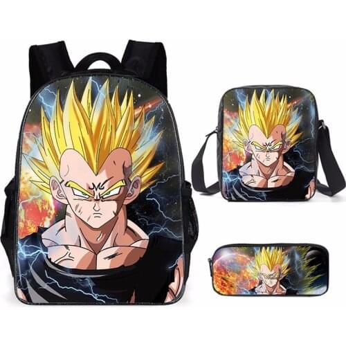 Pikurb Anime Son Goku Kakarotto Saiyan Schoolbag Travel Backpack Shoulder Bag Pencil Case Three-Piece Gift for Kids Students